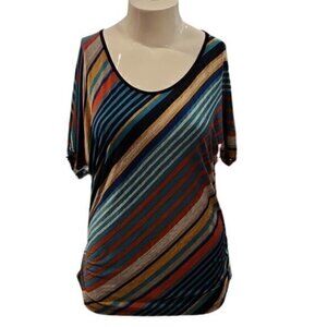 [Lavish] Striped Short Sleeve Blouse - Size XL